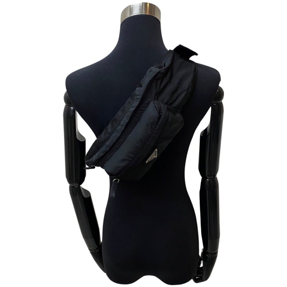 PRADA Triangle Logo Metal Fittings Nylon Body Bag Waist Shoulder Black 01014 - Picture 2 of 9